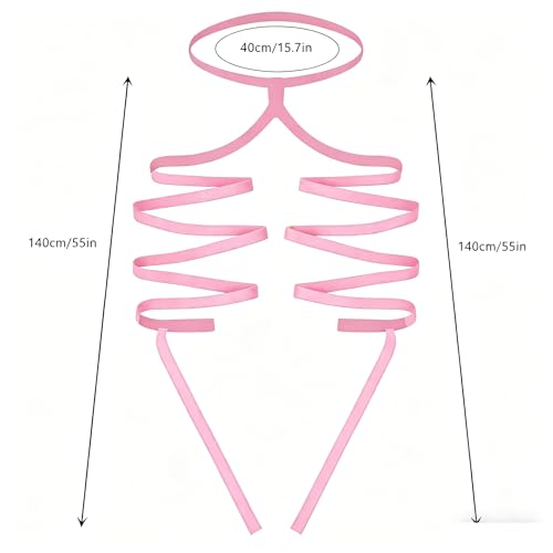 Elastic Cross Thigh Garter String Chain Leg Wraps, Punk Black Harajuku String Chain Body Jewelry for Women - color: Rose