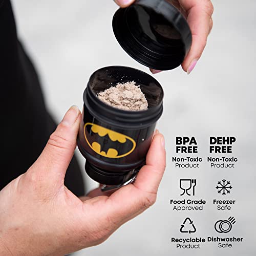 Smartshake DC Comic Bundle - Batman Protein Shaker Bottle – 900ml Leakproof Stainless Steel Water Shaker with 50g Protein Powder Storage Funnel