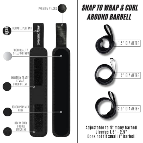SnapClips Barbell Collars | Pair of 2” Olympic Barbell Clamps | Quick & Easy Adjustable Weight Clips | Perfect Clips for Powerlifting, Strongman