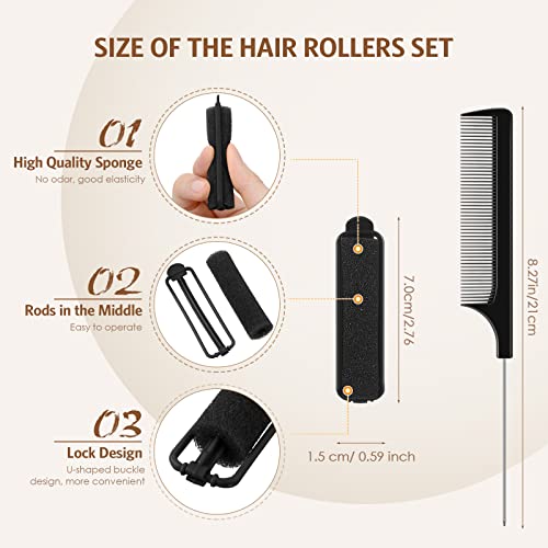 Syhood 43 Pcs Foam Sponge Hair Rollers Women 0.59 Inch Soft Sleeping Curlers Flexible Sponge Curler Tool and Rat Tail Comb for Hair Styling Hairdressing Overnight Curl and Volume(Black) - color: Black