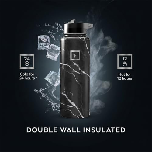 IRON °FLASK 40 oz Wide Mouth Water Bottle with Straw | Insulated Stainless Steel Sports Water Bottle with Leakproof Straw Lid - BPA Free, Cold 24 Hrs, Sweat Free (Black Marquina) - color: Black Marquina, style: Straw - 40 Oz (1 Lid)