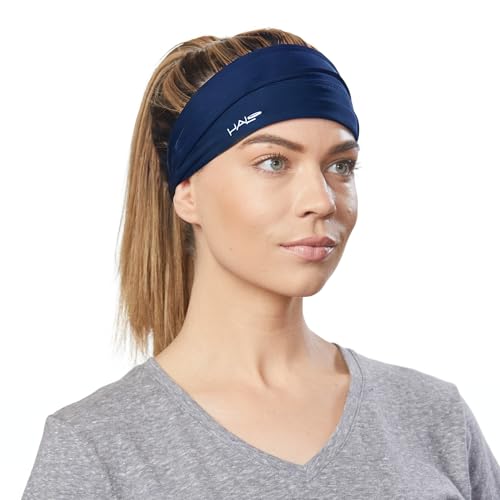 Halo Headband Bandit - 4" Wide Pullover Sweatband Running Headband Men Women Absorbent Soft Comfortable.Channels Sweat Out of Your Eyes Keeps Hair in Place No-Slip - color: Blue