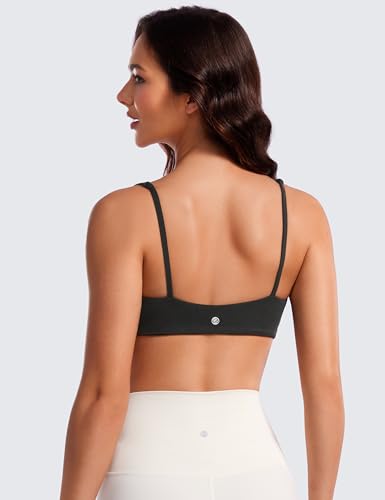 CRZ YOGA Butterluxe Square Neck Sports Bras | Light Support, Removable Pads, Yoga, Extremely Soft, Low Coverage, Adjustable Spaghetti Straps, for Women - color: Black, size: Large