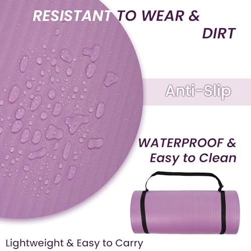 Signature Fitness Extra Thick High-Density Foam Yoga Mat – Multiple Thicknesses (1/2" & 1") / Multiple Colors – Double-Sided Non-Slip Surface – with Carrying Strap for Pilates, Yoga & Home Workouts - color: Taro Purple