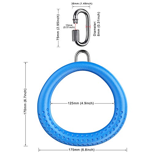 Dolibest 2 Pack of Ninja Gymnastic Rings,Monkey Ring Outdoor Backyard Ninja Accessories Set,Swing Bar Rings Obstacle Course for Training Equipment for Teens,1000LB Capacity - color: 2pack Blue Fitness Ring