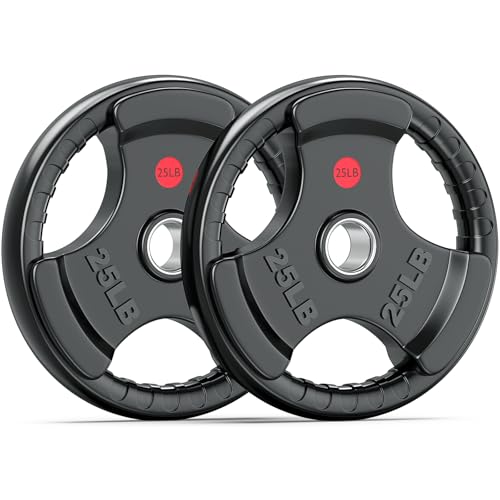 XDDIAS Rubber Weight Plates for Barbell, 2-Inch Olympic Grip Plate for Strength Training, Weightlifting and Bodybuilding in Home & Gym, Solid Cast Iron Weight Plates Pair and Sets - color: 2X25LB