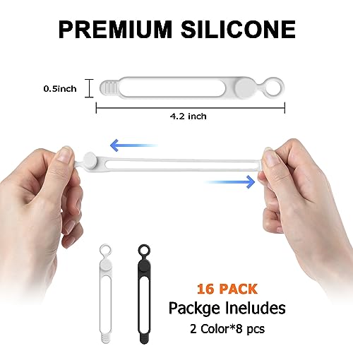 16Pcs 4.2" Silicone Cable Ties Cord Organizer for Cable Management, Reusable Cable Organizer Electronic Accessories in Home,Office,Kitchen,School,Travel (Black & White) - color: Multicolor C, size: 4.2 Inch