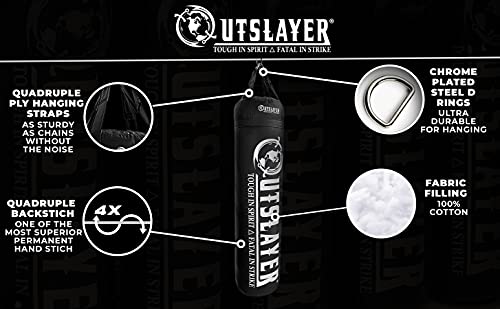 Outslayer 80 Pound Filled Punching Bag Boxing and MMA Made in USA - color: Black, style: Without Bottom D-Ring