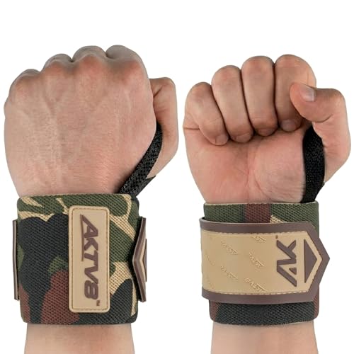 AKTV8 Wrist Wraps for Weightlifting, 18"&24" Heavy Duty Stiff Wrist Support | 3inch Wide Firm Elastic, Reinforced Thumb Loop, Built for Heavy Bench Press, Overhead Press, Powerlifting & Strength Training - color: Camouflage, size: 18 Inches