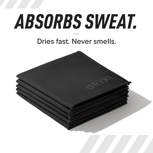 DRYKI Sweat Absorbing Handkerchiefs - The Original Quick-Dry Microfiber Sweat Rags & Towels for Face, Hands, & Body - Perfect for Gym, Sports, and Work (Black: 5 Pack) - color: *Black