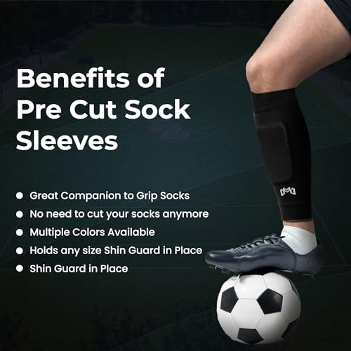 MediCaptain Pre Cut Soccer Sock Sleeves, Companion for Soccer Grip Socks, Securely Holds Shin Guards, Compression Leg Warmer - color: Black