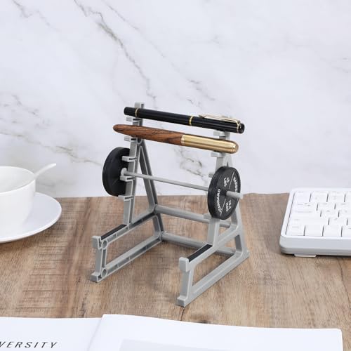 2pcs Squat Rack Pen Holder - Mini Barbell Rack With Weights & Barbells for Office Gym Decorations - Desktop Decor for Fitness Weightlifting Lovers