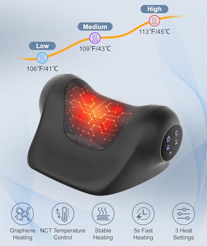 Neck Massager with Heat, Red Light & Vibration Adjustable, Heated Neck Stretcher with 3 Modes, Rechargeable Cervical Traction Device for Pain Relief & Muscle Relaxation, Gift for Women Men - color: Black