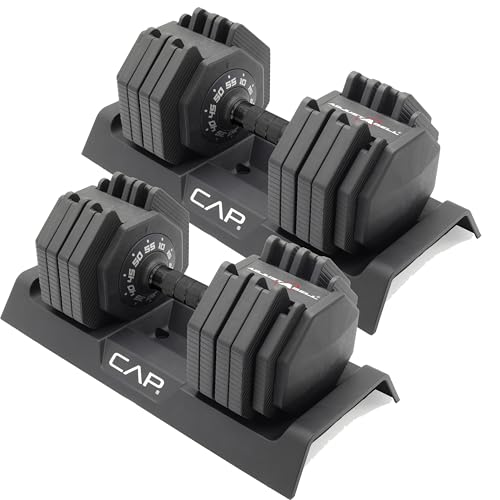 CAP ADJUSTABELL Adjustable Dumbbell Set, Premium Quick Select Adjustable Weights for Strength Training, Singles & Pairs, 12.5 LB, 25 LB & 55 LB, Round & Hex Dumbbells, Multiple Grip Handle Options - size: 55 lb - Black Handle, style: Pair