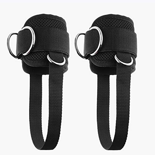 Upgrade Cable Machine Ankle Straps Fitness Cuffs for Men & Women, Neoprene Padded 4 D-Ring Heavy Duty Home Gym Cable Attachment for Glute Leg Butt Workout