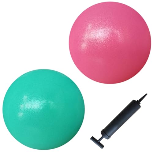 AppleRound Exercise Ball with Pump, 9-Inch Small for Pilates, Yoga, Core Stability - Choose: [Pack of 1 Ball + 1 Pump] or [Pack of 2 Balls + 1 Pump] - color: Pink x1 + Turquoise x1
