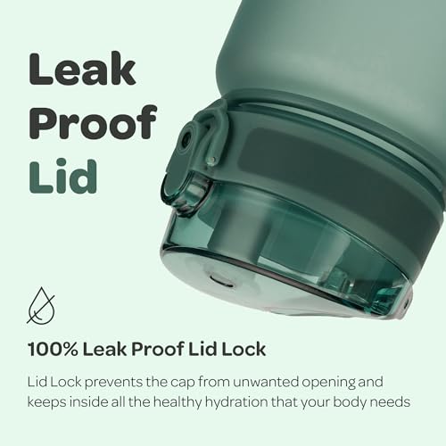 Hydracy Motivational Water Bottle with Time Marker & Fruit Infuser 17 oz | BPA-Free Tritan, Leakproof Flip-Top Lid,No-Sweat Sleeve,Carry Strap,Daily Intake Tracking for Gym,Sports,Outdoors - color: Moonlight Green, size: 17 Ounces