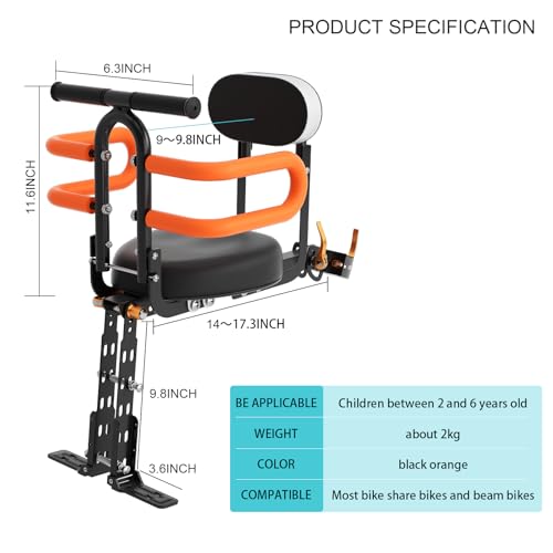 Child Bike Seat for Adult Bike,Retractable Baby Bike Seat Front Mounted for Children 2-6 Years Old - color: gold for bike