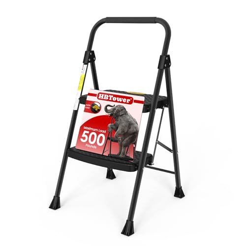 HBtower Step Ladder Sturdy, Heavy Duty Step Stool for Adults | Wide Anti-Slip Pedal Step Ladder Folding Step Stool for Home Kitchen Garage Outdoor (2 Step Ladder) - size: 2 step ladder