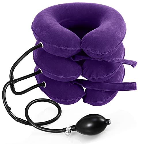 Jaximy Neck Stretcher for Neck Pain Relief, Cervical Traction Device, Neck Traction Device, Adjustable Inflatable Neck Brace & Cervical Neck Traction Device Home Use Decompression(Purple) - color: Purple