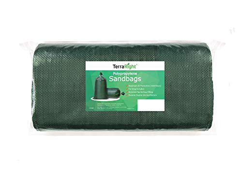 Sandbags - Extra Durable Empty Green Woven Polypropylene Sand Bags w/Ties, Max. UV Protection, 14" x 26" (50 Count) - color: Green, size: 1 Count (Pack of 50)
