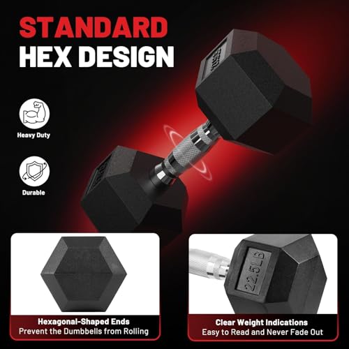 PAPABABE Dumbbell Set, Rubber Encased Home Gym Dumbbells, Weight Dumbbells for Women & Men, Hand Weights for Home Gym & Strength Training - size: 300 lb Set (Pair of 20, 25, 30, 35, 40), style: Chrome Grip