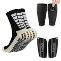 Soccer Socks with Shin Guard for Men, 1 Pairs Mens Grip Soccer Socks and 1 Pairs Shin Sleeves with Shin Guards, Footaball Equipment Shin Sleeves with Pads for Adults - color: A Black