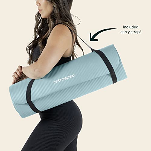 Retrospec Solana Yoga Mat Thick 1/2in Non-Slip Workout Mat with Nylon Strap - 72x24in Exercise Mat for Pilates, Stretching & Fitness - BPA Free, Easy Clean - color: Blue Mist