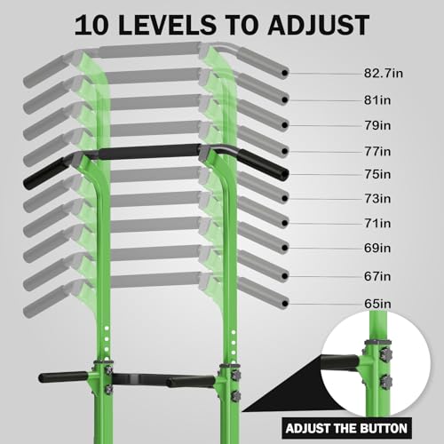 SogesHome Power Tower Pull Up Bar and Dip Station, Height Adjustable Dip Stand Exercise Machine for Home Gym, Multi-Functional Free Standing Strength Training Fitness Workout Station - color: Green