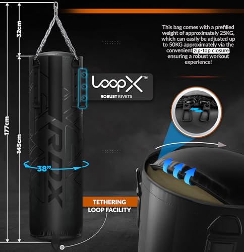 RDX Heavy 5FT Punching Bag for Pro Training, 55lbs Pre Filled with 110lbs Max Filling Capacity, 3PC Boxing Bag Set with Gloves Hanging Steel Chain, Kickboxing MMA Muay Thai BJJ Karate Home Gym Fitness