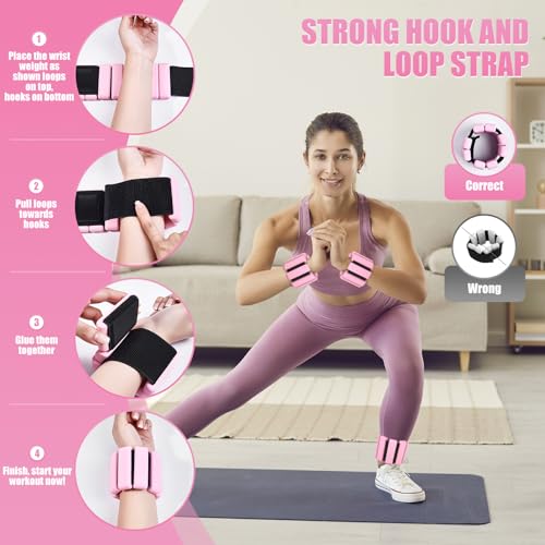 Ankle Weight Wrist Weight 2 Pack 1lb Each Adjustable | Arm and Leg Weight, Women and Men, Pilates Gym Yoga Aerobic, Strength Training - color: Pink