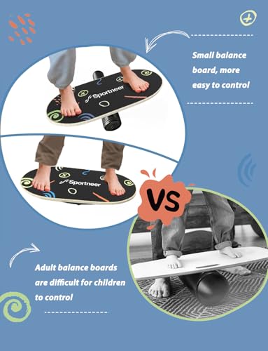 Sportneer Kids Balance Board, 4-Mode Adjustable Balance Trainer | Build for Kids, 4 Modes, Safe & Sturdy Wobble Board, Balance Trainer - color: Doodle Black