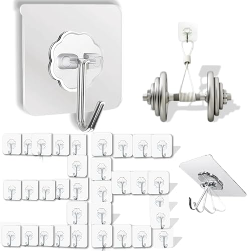 DDMY Clear Adhesive Hooks Heavy Duty Walls Hook 36 Pack for Hanging | Strong Self Adhesive Hook Holds Up to 50lb(Max) Transparent Reusable Waterproof No Drill for Kitchen Bathrooms Coat No Damage - color: Transparent, size: 36 Pieces