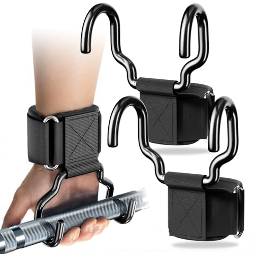 Weightlifting Hooks Heavy Duty – Deadlift Pull Up Power Straps | Upgraded heavy-duty steel hooks with wrist straps. Maximizes grip for deadlift, pull-up & powerlifting shrugs