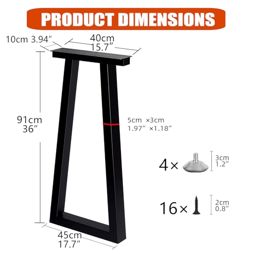 36 Inch Metal Table Bar Legs, Heavy Duty Industrial Style Counter Height Table Legs with Adjustable Feet Pads for DIY Kitchen Island, Standing Desk, Trapezoid (H36'' x W17.7'') - size: H36" T1