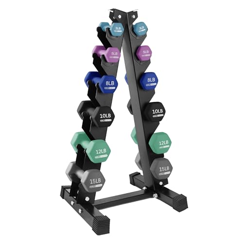 HolaHatha 1, 2 and 3 lb Neoprene Dumbbell Strength Training Weight Set with Rack - color: Blues, size: 106 LB