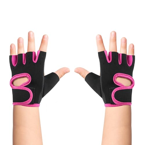Luwint Kids Fingerless Workout Gloves - Anti-Slip Fitness Mitten for Children Cycling Yoga Weightlifting, 1 Pair - color: Red, size: Small