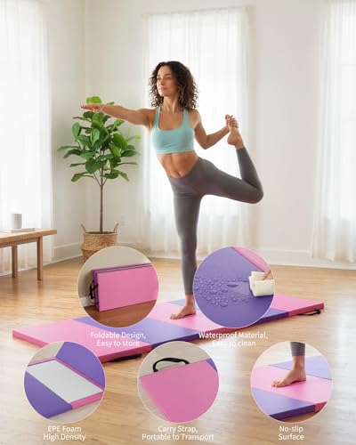 Gymnastics Mat, 6.2x2.6 Ft Five-fold 2-Inch Thick, For Yoga & Pilates