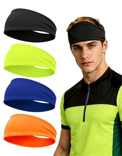 Headbands for Men & Women, Sweat Headband Non-Slip Sweatband Sports Running Cycling Yoga Basketball Workout Football Training - color: Black,Neon Yellow,Neon Orange,Royal Blue