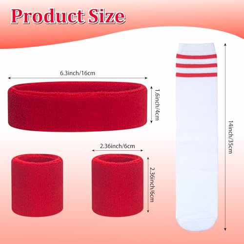 ONUPGO 5 Pieces Kids Sweatbands Soccer Socks Set - Sports Headband, Wristbands, Striped High Socks for Kids, Youth,Toddler & Baby - Football, Basketball, Running, Cycling, Tennis - color: Red Striped White/Red
