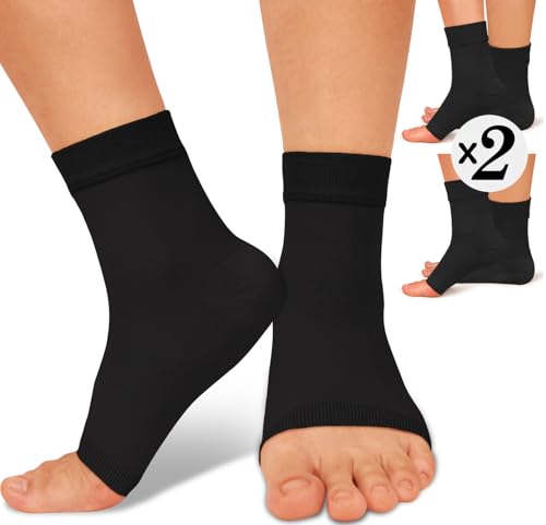 Ankle Brace Compression Sleeve Socks 2 Pack for Women&Men Foot Arch Support | 8-15 mmHg Support for Plantar Fasciitis Relief, Heel Pain, Arch & Ankle Support, Foot Brace, Open Toe Design（Black S/M） - color: Black (2 Pack), size: Small-Medium