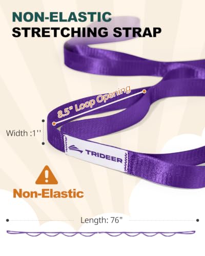 Trideer Non-Elastic Stretching Strap with Loops for Physical Therapy & Rehab, Knee Hip Leg ROM Post-Surgery, Yoga Strap for Stretching, Leg Lifter Strap Mobility Aid, Hamstring Calf Back - color: Purple