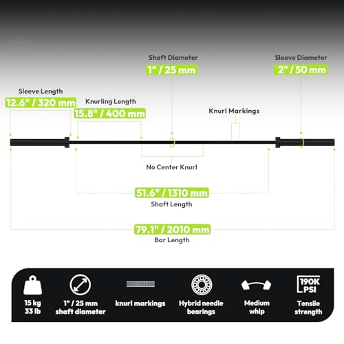 HANDBODE Olympic Barbell 6.5 ft/7 ft, 2 Inch Straight Womens Bars, 35 lb/45 lb Weight Bar, 1000 lb High-Capacity, for Weightlifting, Bench Press, Deadlift, Squat, Home Gym Strength Training - color: 6.5 ft Barbell 35 lb, 1000 lb, Black