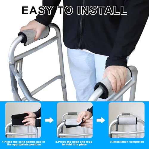 2 Pack Walker Handle Cushions Walker Grip Covers Pads Walker Padded Hand Grip Covers for Rolling Wheelchair Walker Elderly Grippers Rollator Handle - color: Grey
