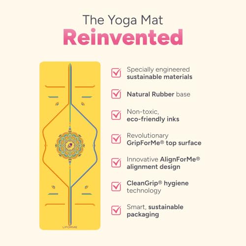 Liforme Travel Yoga mat – Patented Alignment System, Warrior-Like Grip, Non-Slip, Eco-Friendly, Ultra-Lightweight and Sweat Resistant, Made with Natural Rubber - color: Yellow