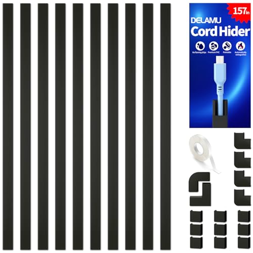 Delamu 157in Cord Covers for Wires on Wall, Cord Hider for 1 Cord, Paintable Cable Hider, Cable Management Wire Covers for Cords,W0.55 H0.4in, Black - color: Black, size: 157in L x 0.55in W x 0.4in H