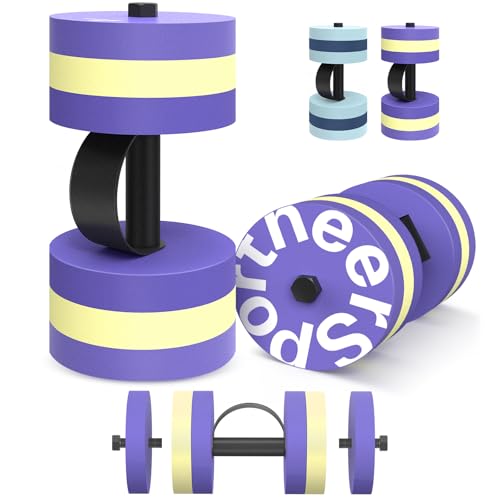 Sportneer Adjustable Resistance Water Weights: Pool Exercise Dumbbell Set of 2 EVA Foam Pool Weights with Handle Strip Aquatic Exercise Equipment for Water Aerobics - color: Striped Purple