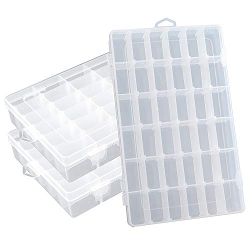 Plastic Organizer Container Box 36 Compartments Jewelry Storage Box with Adjustable Dividers (3 Pack) - color: 3 Pack