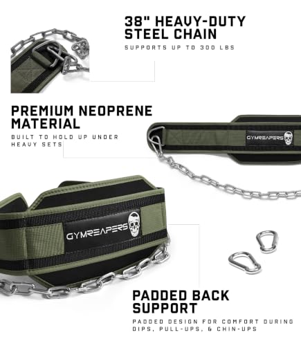 Gymreapers Dip Belt With Chain For Weightlifting, Pull Ups, Dips - Heavy Duty Steel Chain For Added Weight Training - color: Ranger Green