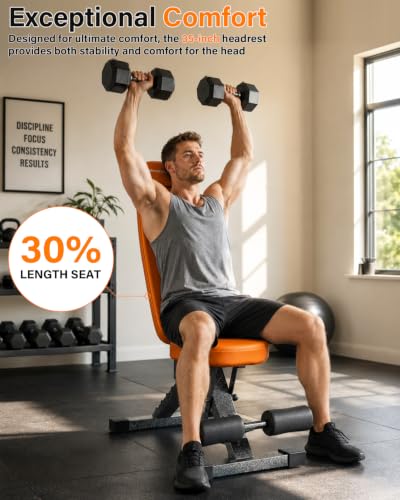 Fitness Bench, Adjustable, Comfortable, Fashionable, Foldable and Extended Headrest with 192 Positions Incline Decline 900LBS Home Gym Bench for Strength Training - color: Coffee